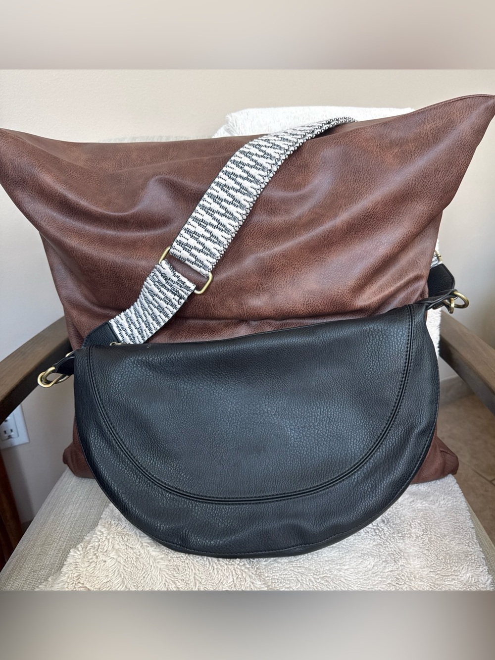 Anthropologie Urban Originals Leather Crossbody Bag with Patterned Strap